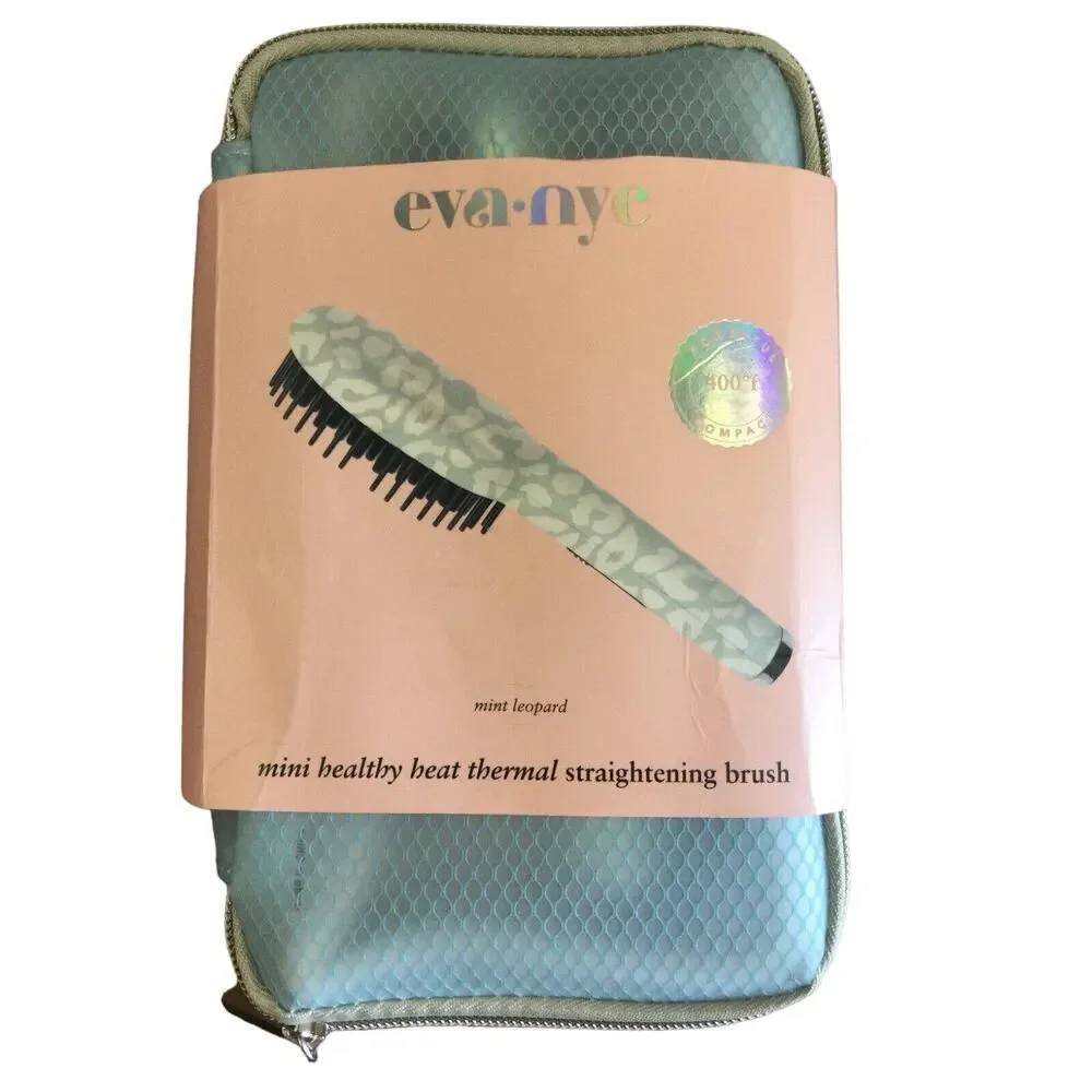 Eva NYC Mini Healthy Heat Thermal Straightening Brush w/ Blue Travel Case NEW